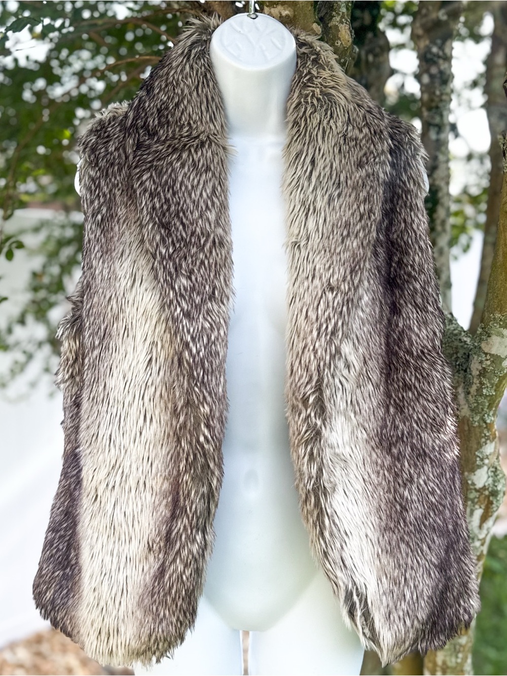 Forever 21 Faux Fur Longline Vest Brown Gray Open Front Sleeveless Size Medium
